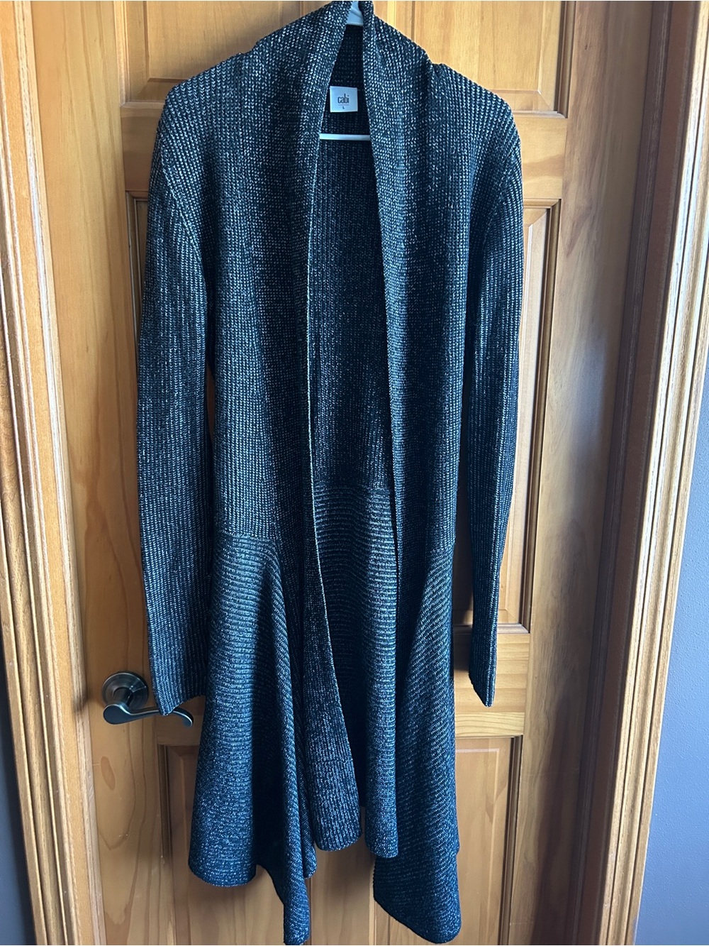 CAbi Black Metallic Ribbed Open Front Cardigan